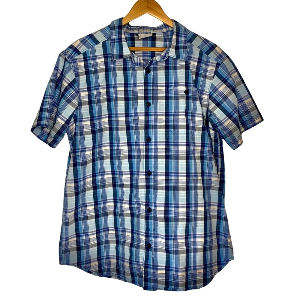 COLUMBIA Men's Blue & White Plaid Short Sleeve Button‎ Down Regular Fit Shirt L